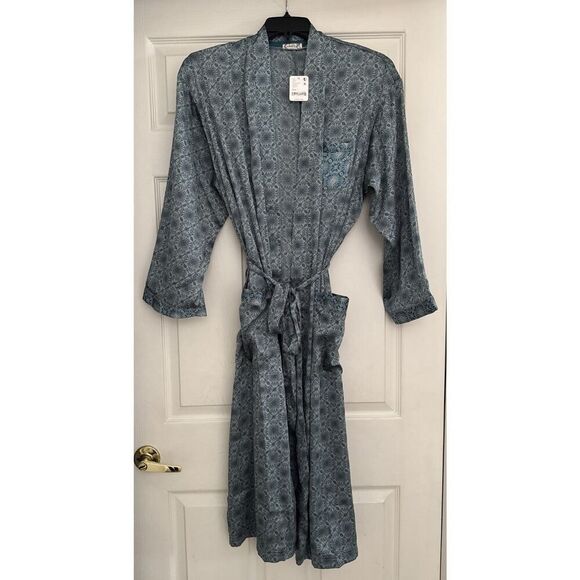 Free People Intimately Sz XS/S Oasis House Robe Blue Motif Kimono Stone - Picture 1 of 16